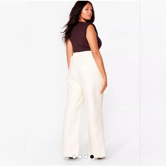 Nasty Gal Faux Leather Split Hem Trouser Cream Pants Size 12 - Picture 5 of 8